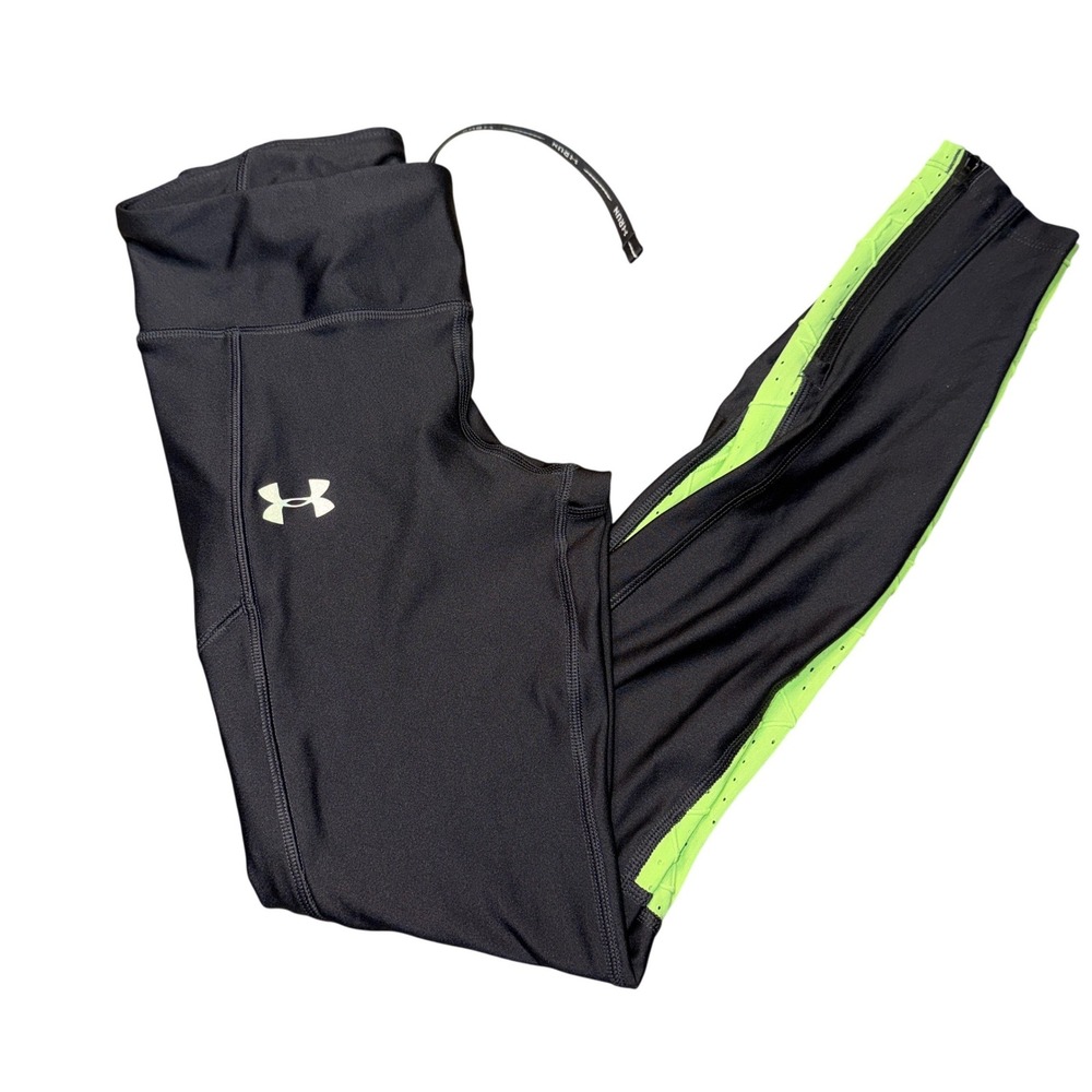 Under Armour Leggings Small Black Neon Green HeatGear Compression Running Tights
